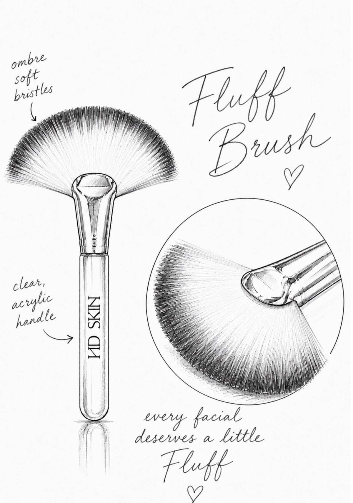 The Fluff Brush with clear acrylic handle and ombre ultra-soft bristles for gentle, luxurious facial cleansing.