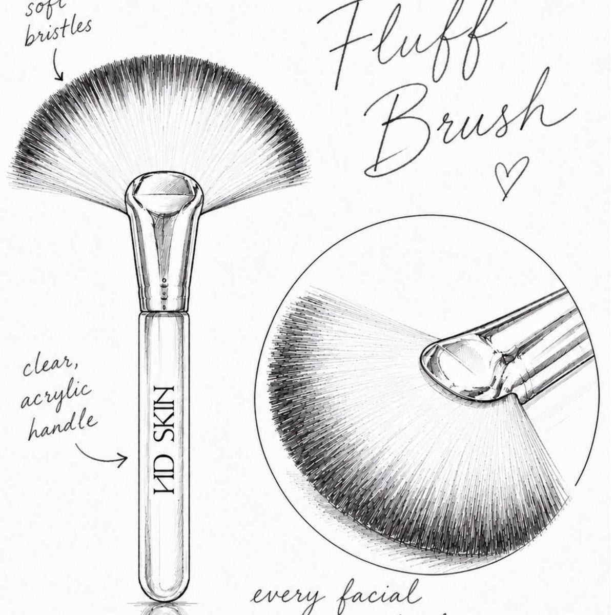The Fluff Brush with clear acrylic handle and ombre ultra-soft bristles for gentle, luxurious facial cleansing.