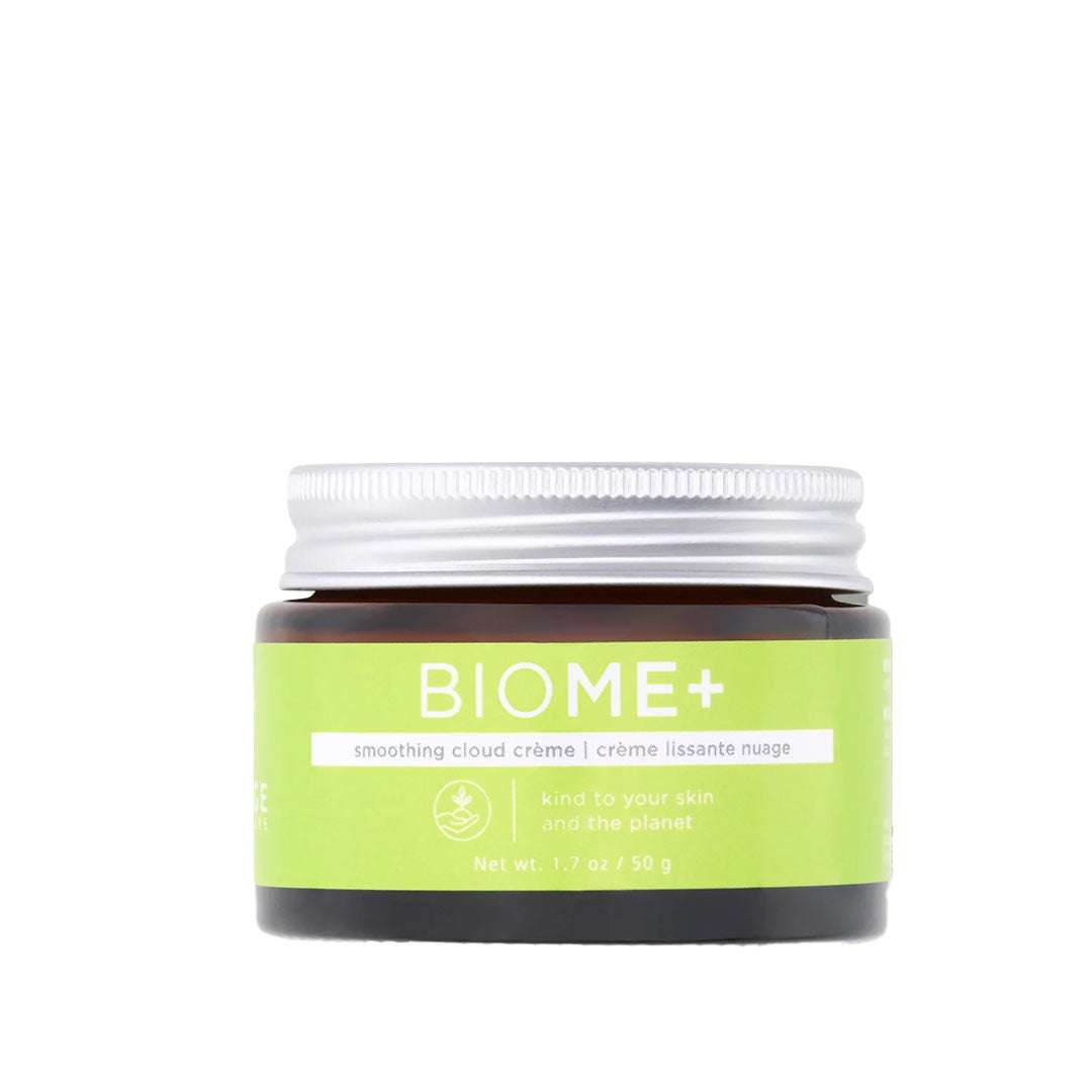 BIOME+ Smoothing Cloud Crème jar with moisturizing skin care cream and natural ingredients for hydration and texture refinement
