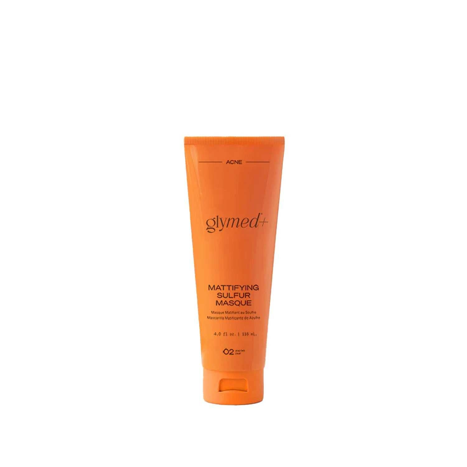 Tube of Glymed Plus Mattifying Sulfur Masque for acne-prone skin with therapeutic sulfur and kaolin