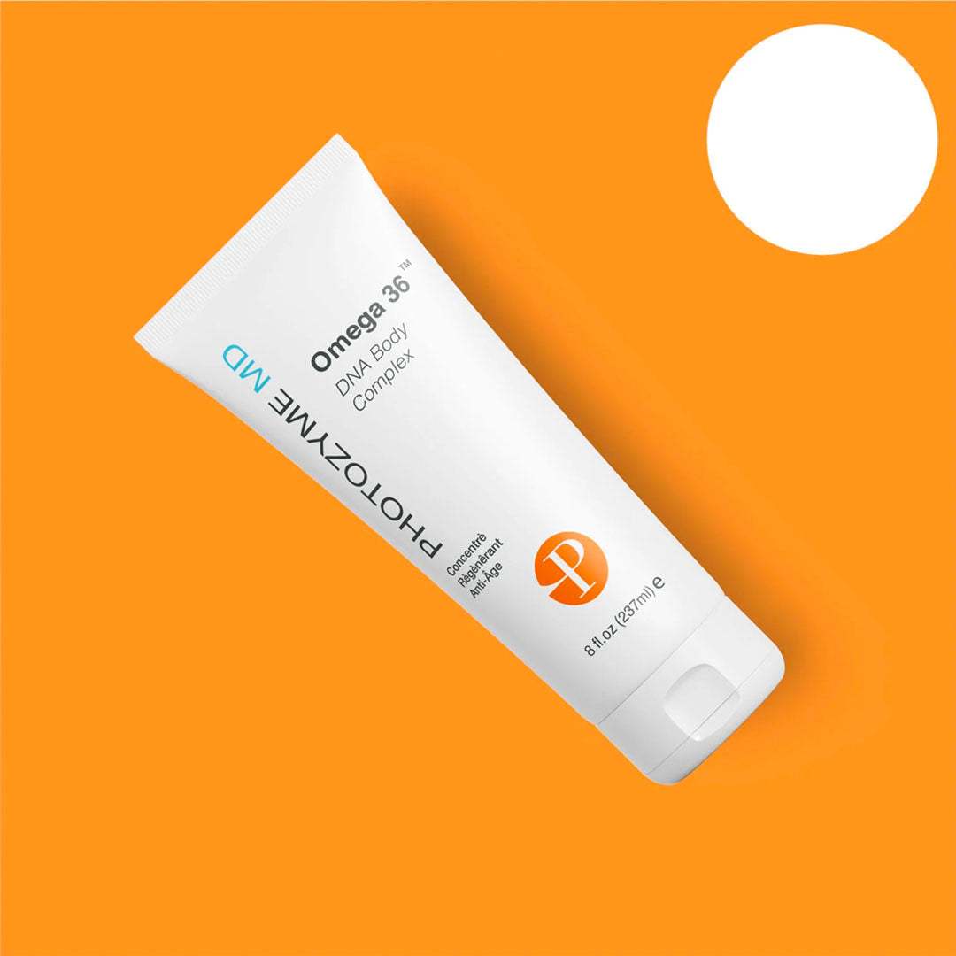 Omega 36 Body Complex bottle with key nutrients for moisturizing and repairing photodamaged skin