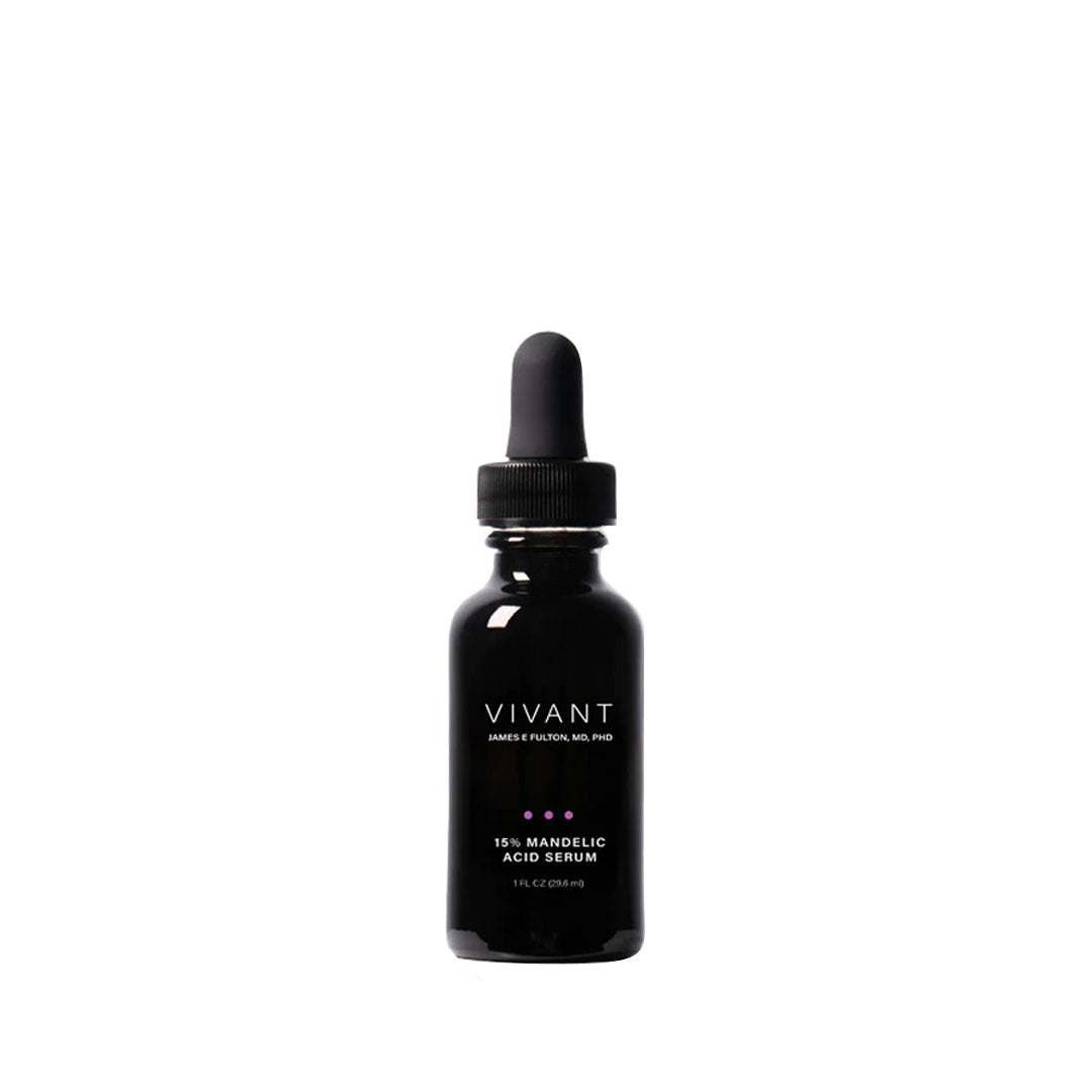 15% Mandelic Acid serum bottle highlighting acne and aging treatment benefits