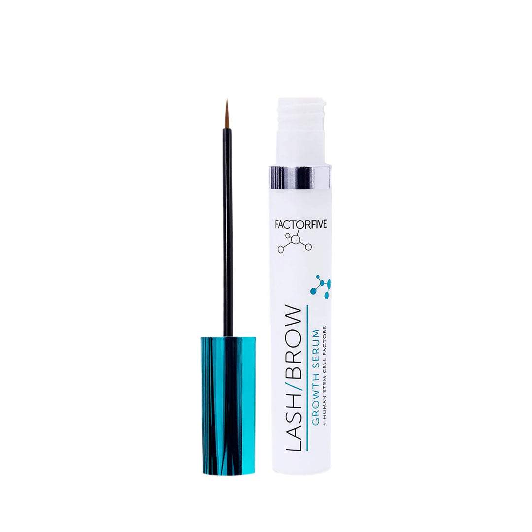 Bottle of Lash and Brow Growth Serum with natural ingredients for thicker lashes and brows