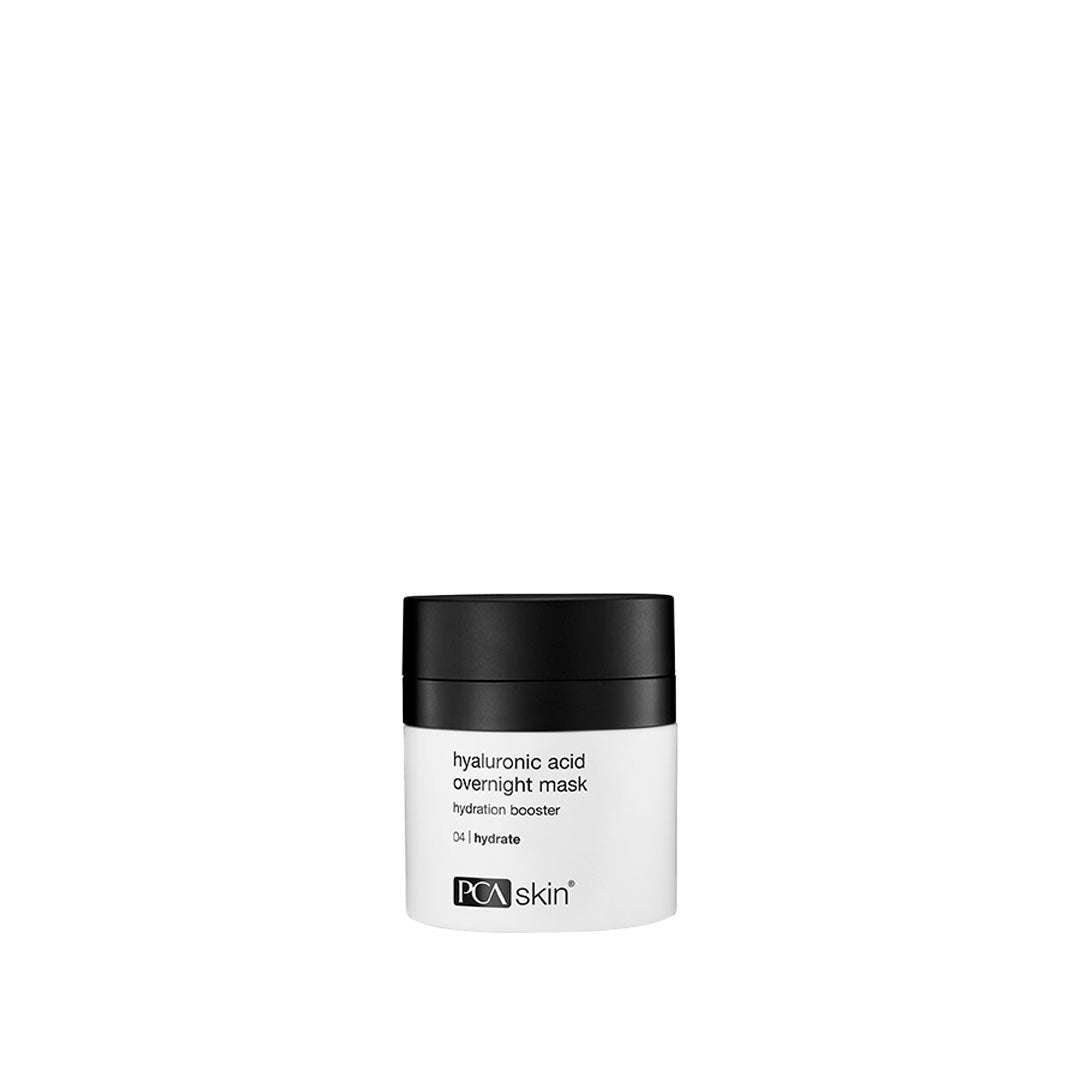 PCA Skin Hyaluronic Acid Overnight Mask hydration booster in white jar with black lid