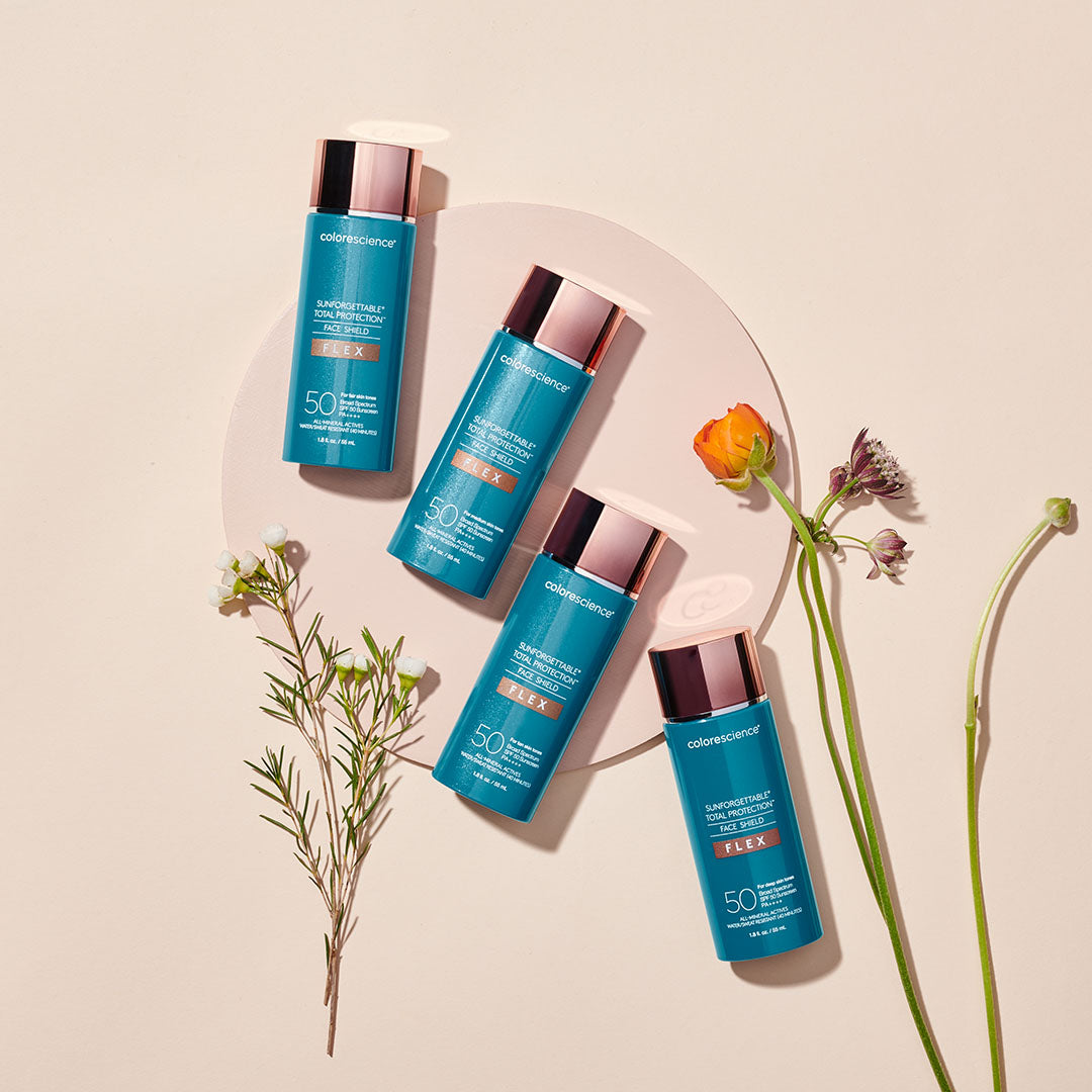 colorscience flex spf flat lay with flowers