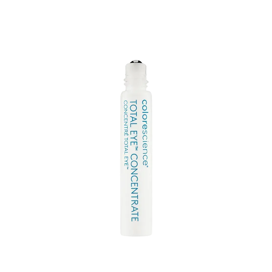 Colorescience Total Eye Concentrate serum in a slim white tube with a metal rollerball applicator.