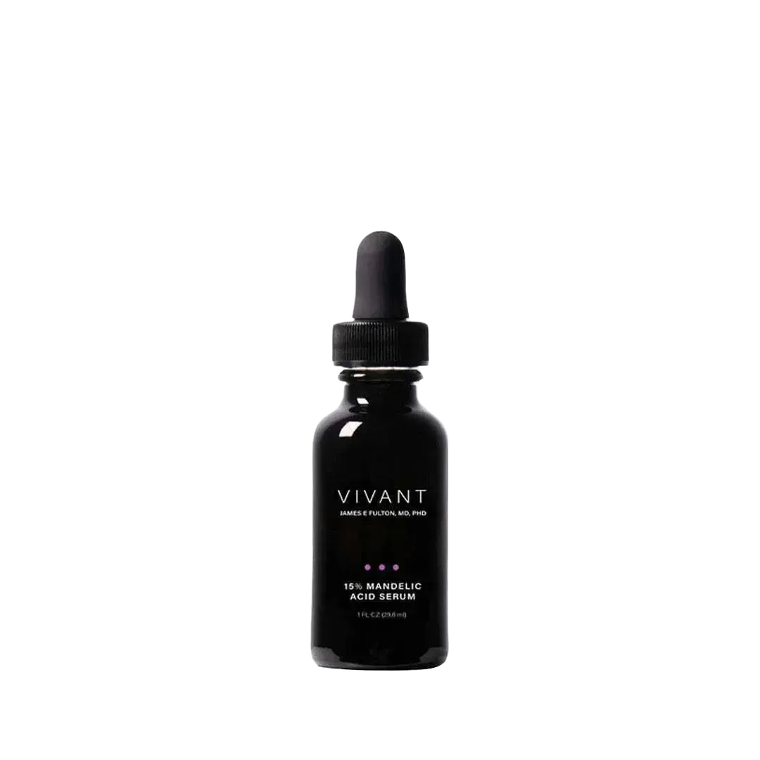 15% Mandelic Acid serum bottle highlighting acne and aging treatment benefits
